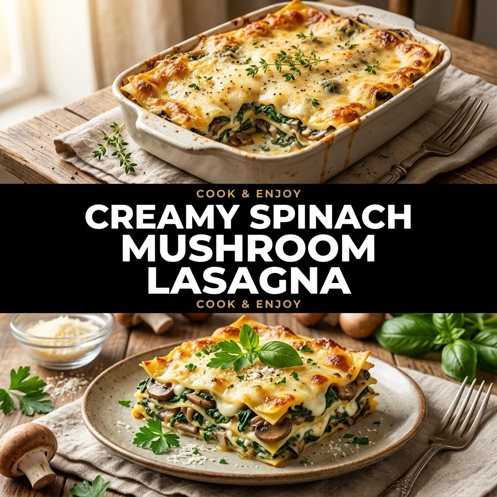 Creamy Spinach Mushroom Lasagna recipe poster